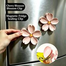 10pcs Cute Pink Cherry Blossom Detachable Petal Magnetic Sealing Clips, Reusable Fridge Magnet Stickers, Portable Floral Kitchen Gadget Food Storage Clips For Potato Chips, Cereal, Tea, Seasoning Freshness - View 9