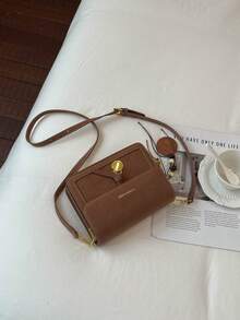 Dedoo Retro Suede Women Crossbody Square Bag, Solid Color, Stitching Metal, Flap Buckle, Daily Commute, Minimalist Retro Style, For Young Ladies All‑Season - Brown - View 5