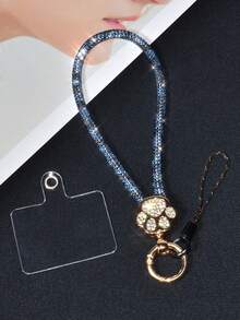 Luxury Alloy Bling Rhinestone 1pc Premium Women's Phone Lanyard Crystal Rhinestone Studded Metal Cat Paw Print Charm Detachable Wrist Strap Creative Personalized Car Key Chain For Outdoor Travel Shopping Spring Gift Birthday Anniversary - Multicolor - View 30