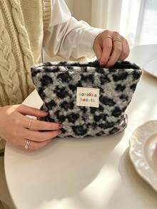 1pc Leopard Print Fuzzy Cosmetic Bag, Soft Plush Zipper Makeup Pouch, Large Capacity Multi-Purpose Storage Bag, Portable Travel Organizer For Cosmetics, Skincare & Toiletries, Daily Accessory For Women - Multicolor - View 9