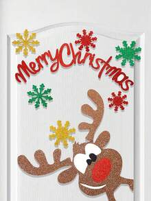 1 Set Cute Christmas Felt Door & Window Sticker Decoration Kit - Reindeer, Snowman, Santa Claus, Snowflake, Christmas Tree And "Merry Christmas" Text Design - For Holiday Home Decor, Creating Festive Atmosphere And Seasonal Celebration (Includes Adhesive Dots) - Multicolor - View 3