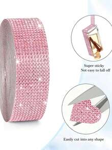 Self-Adhesive Shiny Crystal Rhinestone Tape, Rhinestone Hot-Fix Sticker Strip, Christmas Wedding Party Decoration Sticker, Suitable For Car, Desktop, Handmade Jewelry Packaging, Rhinestone Craft Tape - 1 Yard Pink - View 5