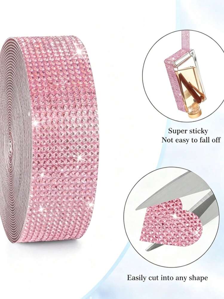 Self-Adhesive Shiny Crystal Rhinestone Tape, Rhinestone Hot-Fix Sticker Strip, Christmas Wedding Party Decoration Sticker, Suitable For Car, Desktop, Handmade Jewelry Packaging, Rhinestone Craft Tape - 1 Yard Pink - View 5
