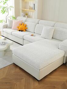 1PC Solid Color Linen‑Look Stretch Sofa Cushion Slipcover, High‑Elastic Snug‑Fit Sofa Seat Protector, Pet‑Friendly All‑Season Machine‑Washable Textured Couch Pad For 1/2/3/4‑Seater & L‑Shaped Sectional Sofa - Beige - View 7