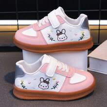 Girls' Cute Rabbit Embroidered Soft Sole Non-Slip Hook And Loop Casual Sneakers, Versatile Daily School Shoes - Pink - View 5
