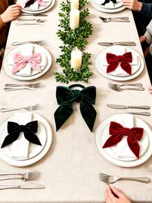 12PCS/8PCS/6PCS/2PCS Christmas Elegant Red Bow Napkin Rings - ABS Material, Suitable For Christmas, Valentine's Day, Weddings, Birthdays, Parties And Daily Dining - Table Decoration, Napkin Holder, Party Tableware Storage Rack - Durable And Easy To Clean, Fashionable Tableware, Home Decor Velvet Ribbon Bow Napkin Rings, Handmade. - Multicolor - View 8