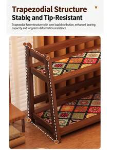1pc Double Layer Bamboo Perfume Rack Desktop Organizer, Cosmetic Storage Rack, Display Stand, Painted Surface, Luxury Home Decor, Suitable For Kitchen Counter, Entryway, Coffee Corner, Dining Table, Bedroom And Vanity Storage And Organization - Brown - View 7