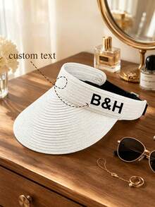 Personalized Straw Sun Hat, Customized Name Embroidered Raffia Sun Hat, Wide Brim Foldable Beach Sun Hat, Lightweight Breathable Summer Hat - Multicolor - View 8