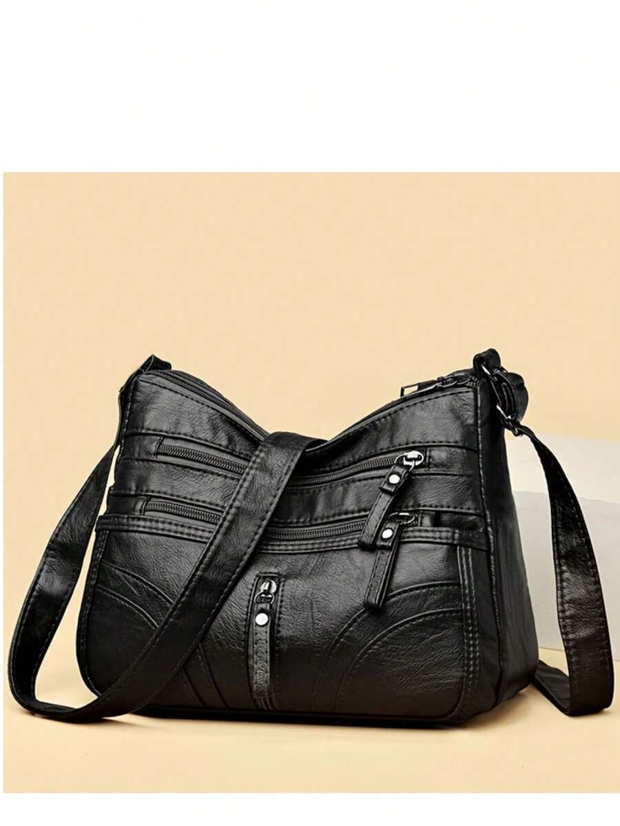 New Multi-Functional Bag For Middle-Aged Women - Mom Bag, Grandma Bag, Multi-Layer Crossbody Bag On Shoulder - Black - View 1