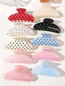 10pcs ABS Material Candy Color Gradient Polka Dot Print Jelly Half-Moon Claw Hair Clips, Versatile Minimalist Korean Style Hair Accessories For Home, Daily Wear And Commute - Multicolor - View 4