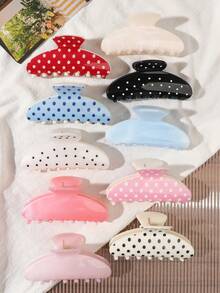 10pcs ABS Material Candy Color Gradient Polka Dot Print Jelly Half-Moon Claw Hair Clips, Versatile Minimalist Korean Style Hair Accessories For Home, Daily Wear And Commute - Multicolor - View 2