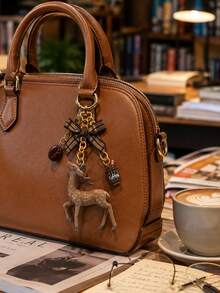 Y2k Retro Checkered Bow, Plush Deer, Coffee Bean Pendant, Keychain, Bag Hanging, As Decoration For Headphone Bag, Handbag, Suitable For Keys, Wallet, Handbag, Gift For Women, Lovers, Family, Friends, Unique Birthday, Holiday, Party Gift, Christmas - Multicolor - View 1
