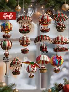 1/10 Stücke Weihnachts-Santa Fallschirm Heißluftballon Holz flache Hängedekoration, Heißluftballon Santa Holz rotierender Schneemann Weihnachtsbaum Feiertags-Hängedekoration Heimdekoration, Holz Heim Garten perfekte Feiertagsgeschenk Dekoration - Mehrfarbig - Übersicht 3