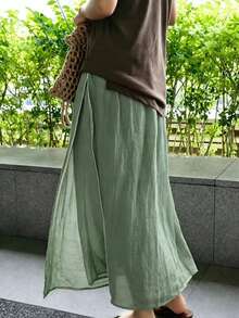 Women's Loose Plus Size Casual Split Pants, 2-In-1 Design, Ankle Length, Back To School - Green - View 3