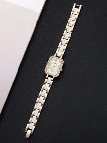 Women's Luxury Square Rhinestone Dial Quartz Watch, Elegant Small Square Wristwatch, Gift For Girlfriend (1pc/Set) Watch Box Not Included - White - View 8