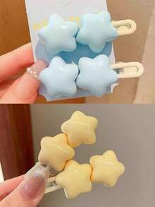 4pcs/2pcs Cream White Star & Yellow Pentagram Side Bang Hair Clips, Ins Sweet Cute Girl Hair Clips, Suitable For Women's Daily Wear - Yellow - View 1