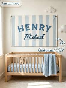 Personalized Name Wall Tapestry, Custom Text Blue & White Striped Hanging Flag With Metal Grommets, Bedroom Living Room Wall Decor, Home Decoration And Housewarming Gift - Multicolor - View 1