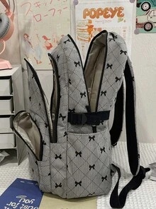 3Pcs Bow Print Corduroy Backpack Set, Large Capacity Student School Backpack With Crossbody Bag & Pencil Pouch For Teen - Multicolor - View 3