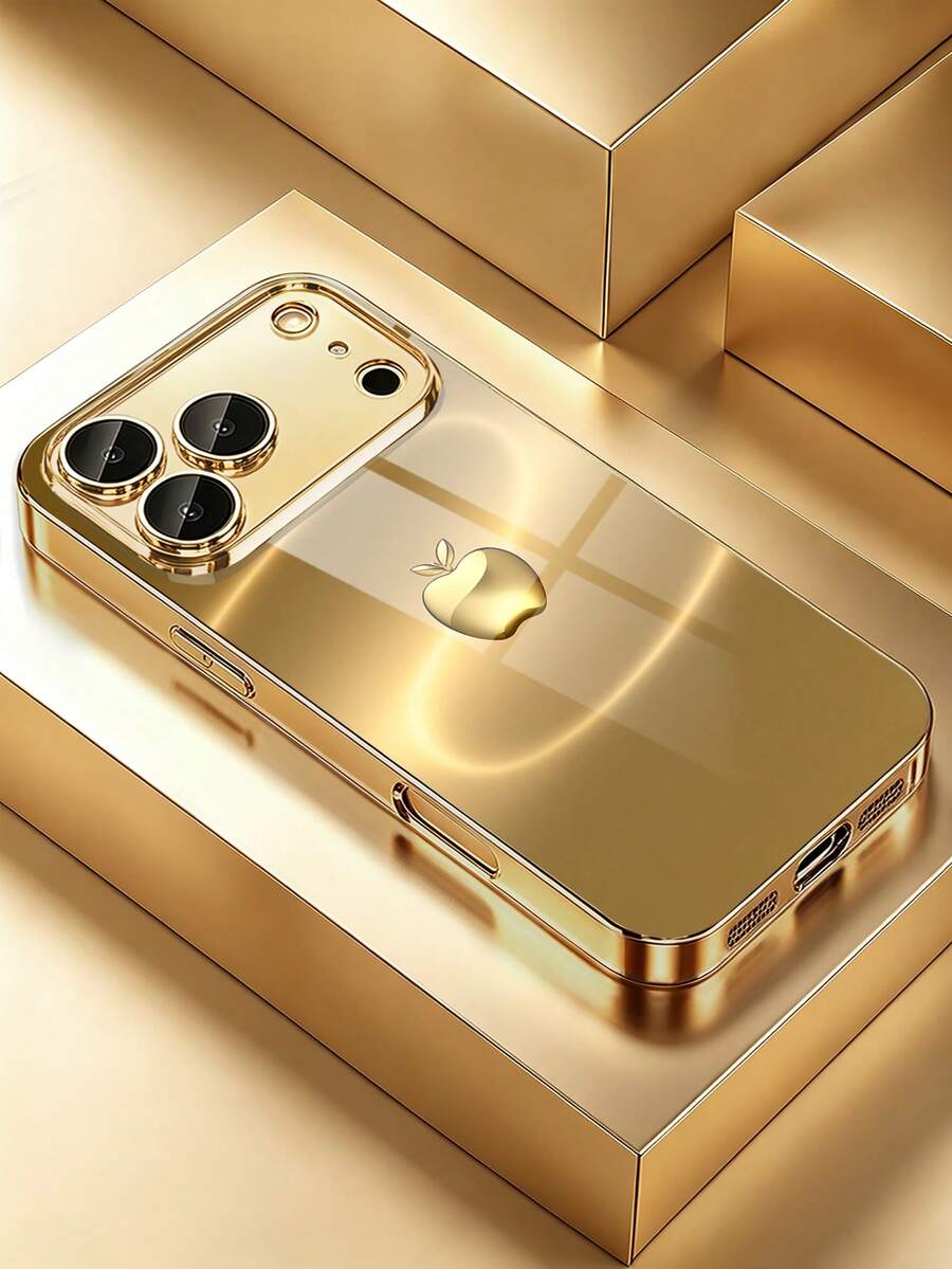 1 ốp lưng điện thoại cao cấp mới màu vàng sang trọng, họa tiết táo 3D mạ điện, kính bảo vệ ống kính độ nét cao, chống sốc, tương thích với iPhone 17/17Pro/17ProMax/17Air/16/16Pro/16ProMax/16Plus/15/15Plus/15Pro/15ProMax/14/14Plus/14Pro/14ProMax/13/13Pro/13ProMax/12/12Pro/12ProMax/11/11Pro/11ProMax - Nhiều màu - Xem 1