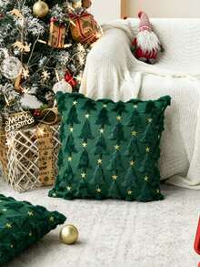 New Single Piece Christmas Jacquard Pillowcase, Jacquard Style Pillowcase For Holiday Decoration, Sofa Pillowcase, Suitable For Living Rooms And Bedrooms. - Green - View 1