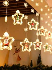 [Christmas LED Curtain Lights]USB Powered, 8 Flashing Modes, DIY Snowflake Wish Light, With Button Control, Flashing Yellow Light, Suitable For Holiday Decoration - Applicable For Christmas, Halloween, Thanksgiving, New Year, Christmas LED Light Curtain Set, Elegant Style, Button Control, Plastic Material, Santa Claus, Reindeer, Snowman And Christmas Tree Patterns, Suitable For Home, Bedroom And Party Decoration - DIY Snowflake - View 9
