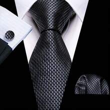 Formal Bussiness Men Grey Geometric Necktie Hankie Cufflinks Wedding Prom Dinner - Grey - View 2