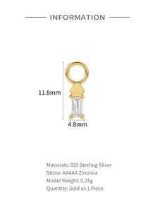 1Pc 925 Sterling Silver Gold‑Tone Baguette Zirconia Dangle Charm Detachable Pendant For Hoop Earrings Perfect For Daily Wear Date Night Gift Giving - Gold - View 5
