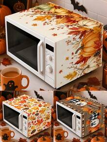 1pc 35x90cm Autumn Microwave Dust Cover, Polyester Material, Maple Leaf, Pumpkin, Berry, Sunflower Pattern, Dust-Proof And Stain-Resistant, Suitable For Kitchen, Bedroom, Garden Decoration, Perfect Thanksgiving Gift - Multicolor - View 1