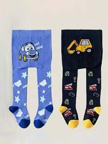 2/4pcs Kids Boys Warm Fitted Knitted Tights, Soft Warm Leggings For Autumn/Winter, Car And Animal Pattern Design - Multicolor - View 11