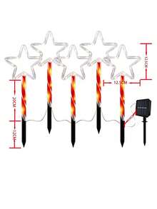 1 Set 5‑In‑1 Solar Powered Christmas Star Stake Lights, Candy Cane Pole LED Lawn Lights, Outdoor Waterproof Festive Accent Lamps For Garden Path, Porch, Yard, Xmas Party Scene Layout - Multicolor - View 8