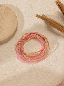 10pcs Bohemian Style Colorful Beaded Bracelets - Baby Pink - View 2