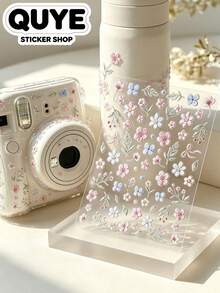 1 Set Decorative Stickers With Tweezers, Aesthetic Style, Exquisite Embroidery-Like Macaron Color Spring Floral Pattern, Suitable For Laptop, Phone Case, Camera, Tablet, Water Bottle, Storage Box, Furniture And Metal Decoration - Pink and Blue Floral Stickers - View 1