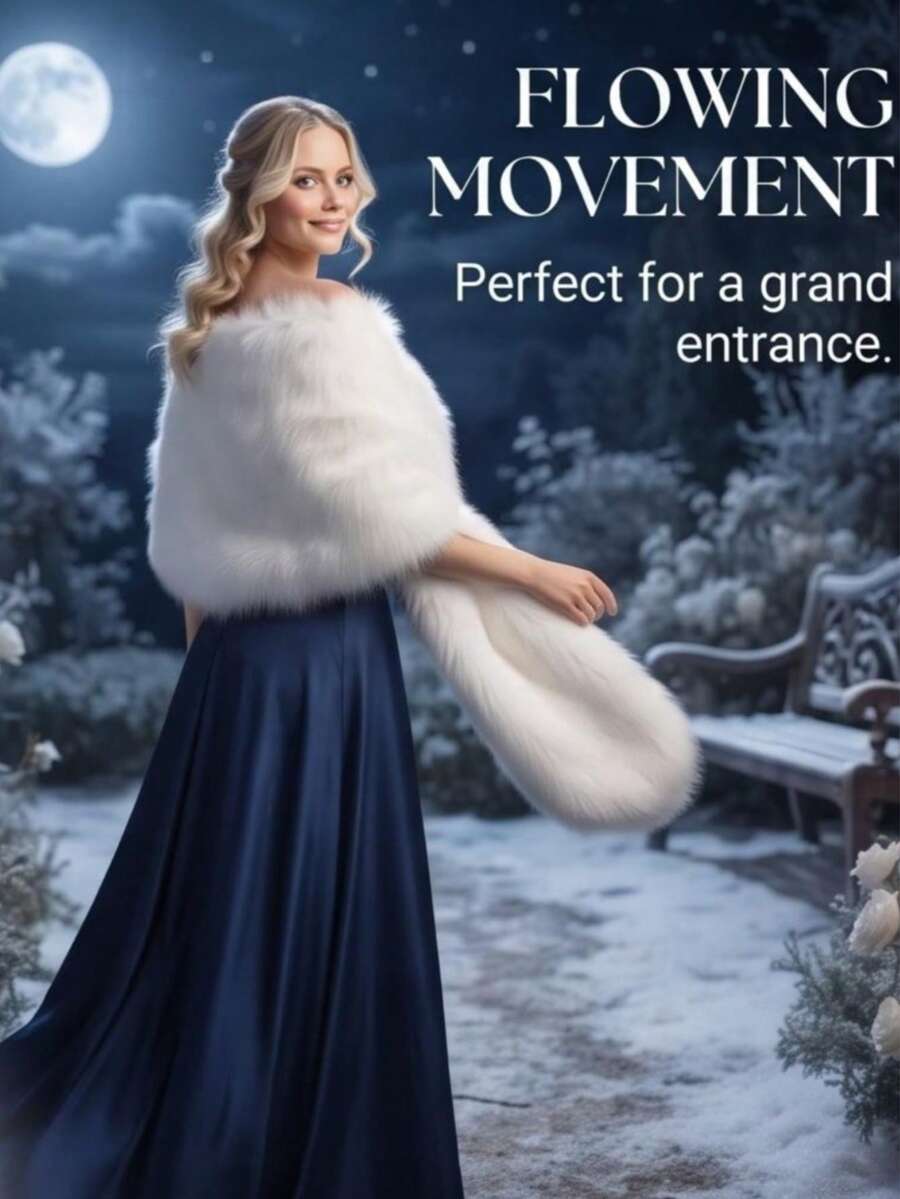 Soft Warm Winter Bridal Shawl, Suitable For Evening Gown Party Formal Occasions - White - View 1