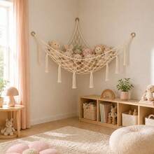 Jaring Gantung untuk Penyimpanan Boneka Plush - Jaring Gantung Sudut untuk Boneka Plush - Rak Penyimpanan Boneka Plush Gantung Ukuran Besar untuk Dekorasi Kamar Bayi - Krem - View 4