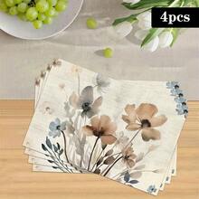 1/4/6pcs Autumn Series Ink Wash Light Brown Floral Pattern Printed Placemats, Heat Resistant Table Mat For Home Kitchen/Kitchen Table Protection, Party Scene Decoration - Multicolor - View 14