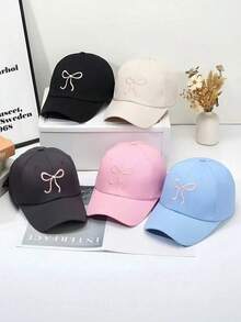 1件可調節棒球帽，粉色緞帶刺繡，可愛風格，適合四季，聚酯纖維材質，可折疊，拉鍊開合，女性完美禮物，刺繡棒球帽 - 彩色 - 查看 4