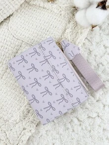 Fashionable Bow Printed Short Wallet, Foldable Buckle Portable Cash, Credit Card Tassel Decoration Wallet, Suitable For Carrying Around - Purple - View 4