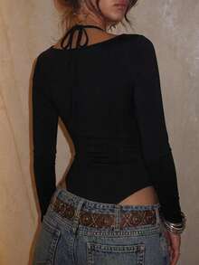 Autumn/Winter Women's Outfit, Commute Inner Layer, Fashionable Women's Black Base Layer, Lace Trim Design, Decorated With Exquisite Contrast Lace Details And Spaghetti Strap, Suitable For Vacation, Beach, Date, Daily Wear, Office - Black - View 3