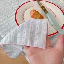 1pc Korean Style Light Blue Striped & Polka Dot Square Tablecloth, Fresh Blue & White Fabric Round Table Cover, Home Use Ins Style Afternoon Tea Dining Table Cloth - Baby Blue - View 5