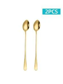 Long Handle Stainless Steel Spoons, 2/6/12/24pcs Multi-Purpose Stirring Spoons, Gold/Silver/Rainbow Color Reusable Table Spoons, Suitable For Coffee, Tea, Desserts, Beverages - View 13