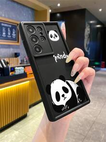 1pc Fashion Pure Android TPU Material Sleeping Panda Element Pattern Lens Protection Thick Anti-Fall Anti-Fingerprint Black Diamond Sand Phone Case Suitable For Samsung/Transsion/HONOR/ - Black - View 3