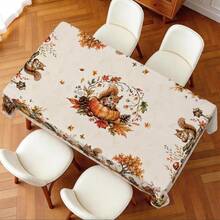 1pc Autumn Forest Animal Tablecloth, Squirrel Hedgehog Maple Leaf Pumpkin Thanksgiving Harvest Print Pattern, Single-Sided Print, Suitable For Tabletop, Washable And Reusable, Suitable For Indoor, Outdoor, Yard, Wedding, Banquet, Party, Outdoor Dining, Craft Exhibition, Banquet Event Decoration - Multicolor - View 7