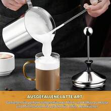 Hand‑Operated Milk Frother 400ml, Stainless Steel Double Mesh Milk Foam Pot With Special Press Mechanism For Home Coffee Cappuccino Making - Silver - View 7