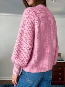 SEREN Comfortable Women's Pink Cardigan, Long Sleeve Regular Fit Crew Neck Sweater, Button Front Design, Suitable For Autumn - Pink - View 7