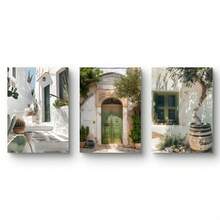 3 Piezas Pintura en Lienzo de Arquitectura Mediterránea - Estilo de Pintura al Óleo Moderno Arte de Pared, Adecuado para Sala de Estar, Dormitorio, Cocina - Regalo de Decoración de Otoño, Se Puede Usar para Decoración de Sala de Estar, Dormitorio, Comedor, Marco Opcional, Póster Moderno, Arte de Pared, Pintura en Lienzo - A - Ver 5