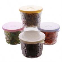 6pcs Set Small Glass Bowls With Lids, Transparent Vertical Ribbed Glass Containers, 6.8oz Practical Capacity, Stackable Storage Design, Suitable For Desserts, Pudding, Sauces, Salads, Nuts, Oatmeal, Candy, Sweets, Grains Home Food Storage Boxes - Multicolor - View 7