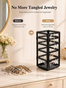 Rotating Earring Storage Rack, Multi-Sided Jewelry Display Stand With Hanging Slots And Base Tray, Large Capacity Earring, Necklace, Bracelet Organizer, Suitable For Stud Earrings, Dangle Earrings And Various Small Accessories, Vanity Storage - Multicolor - View 7