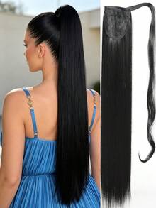 18-34 Inch Long Ponytail Extensions, Wrap Around Synthetic Hair Piece, Clip-In Ponytail Hair Extensions, Women Straight Hair Extensions - Natural Black - View 3