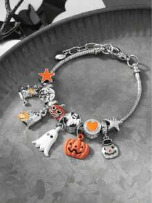 1pc Halloween Demon Pumpkin Ghost Bat Pendant Beaded Bracelet, Suitable For Party, Holiday Gift - Pumpkin Ghost - View 4