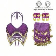 1 Set Handmade Sequin Beaded Tassel Camisole Bra With Multicolor Metallic Fabric Glitter Sequin Waist Belt Skirt Belly Dance Costume Stage Carnival Performance Outfit. Suitable For Party, Beach, Bohemian Vintage Style. - Multicolor - View 17